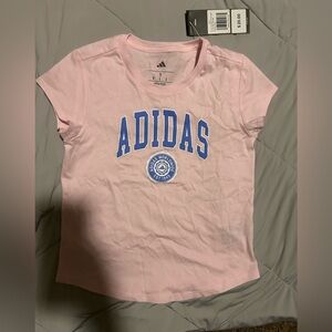 Adidas Light Pink Tee with Blue logo